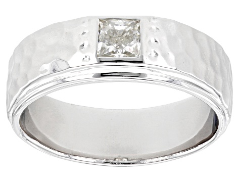 Moissanite platineve mens hammered band ring .60ct DEW.