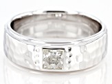 Moissanite platineve mens hammered band ring .60ct DEW.