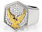 Moissanite platineve and 14k yellow gold over sterling silver mens eagle ring .55ctw DEW