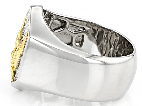 Moissanite platineve and 14k yellow gold over sterling silver mens eagle ring .55ctw DEW