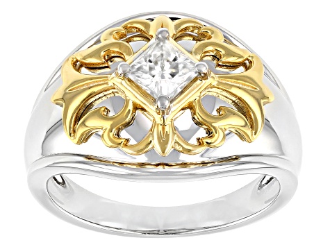 Moissanite platineve and 14k yellow gold over sterling silver mens ring .80ct DEW.