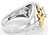 Moissanite platineve and 14k yellow gold over sterling silver mens ring .80ct DEW.