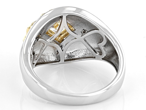 Moissanite platineve and 14k yellow gold over sterling silver mens ring .80ct DEW.