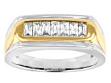 Moissanite platineve and 14k yellow gold over sterling silver mens ring .63ctw DEW.