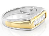 Moissanite platineve and 14k yellow gold over sterling silver mens ring .63ctw DEW.