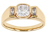 Moissanite 14k yellow gold over sterling silver mens ring.