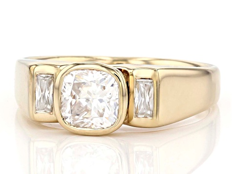 Moissanite 14k yellow gold over sterling silver mens ring.