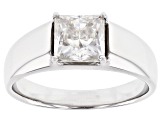 Moissanite Platineve Solitaire Mens Ring.