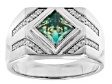 Green and colorless moissanite platineve mens ring 2.38ctw DEW.