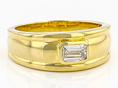 Moissanite 14k yellow gold over sterling silver mens ring .58ct DEW
