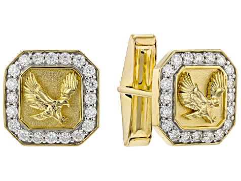 Moissanite 14k yellow gold over sterling silver mens eagle cufflinks 1.20ctw DEW