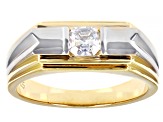 Moissanite 14k yellow gold and rhodium over silver two tone mens solitaire ring .44ct DEW.