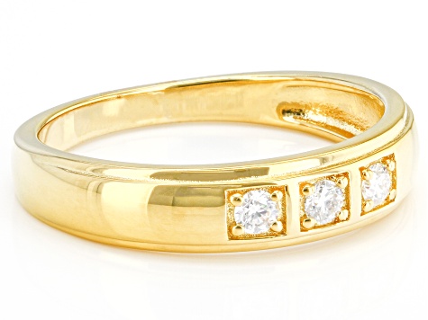 Moissanite 14k Yellow Gold Over Sterling Silver Mens  Ring .18ctw DEW.