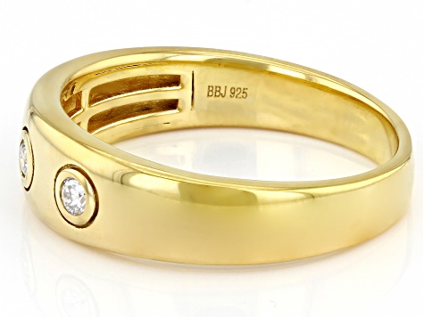 Moissanite 14k Yellow Gold Over Sterling Silver Mens Ring .18ctw DEW.
