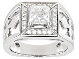 Moissanite Platineve Mens Cross Ring 2.10ctw DEW.