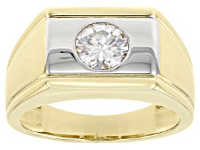 Moissanite 14k Yellow Gold And Platineve Over Silver Mens Ring 1.00ct DEW