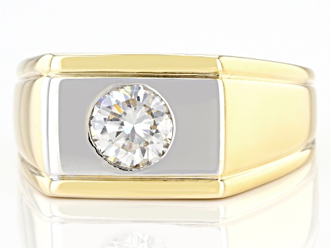 Moissanite 14k Yellow Gold And Platineve Over Silver Mens Ring 1.00ct DEW