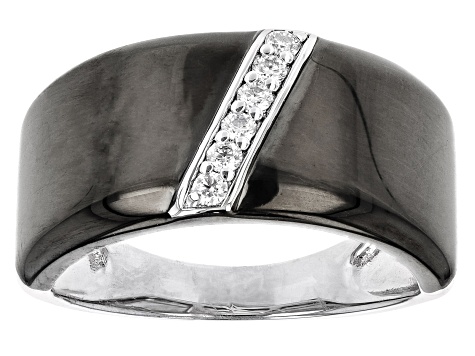 Moissanite platineve and black rhodium over sterling silver men's ring .18ctw DEW