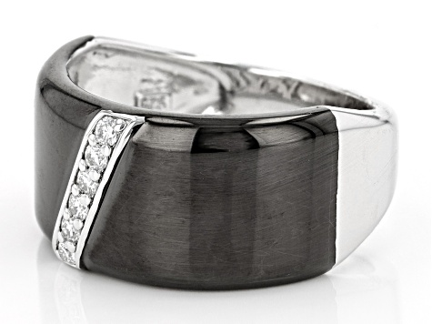 Moissanite platineve and black rhodium over sterling silver men's ring .18ctw DEW