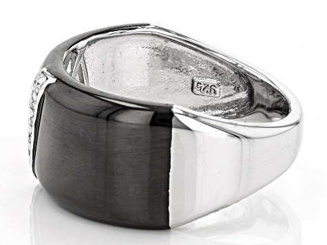 Moissanite platineve and black rhodium over sterling silver men's ring .18ctw DEW