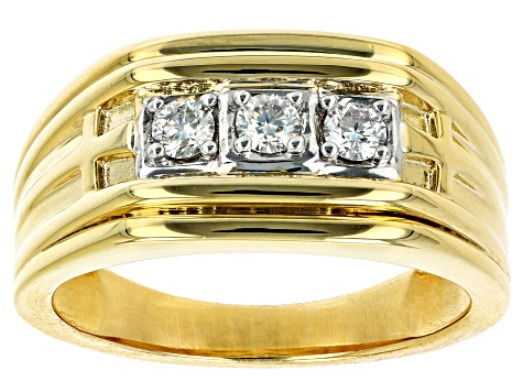 Moissanite 14k yellow gold over sterling silver mens ring .30ctw DEW