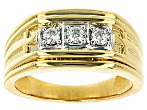 Moissanite 14k yellow gold over sterling silver mens ring .30ctw DEW