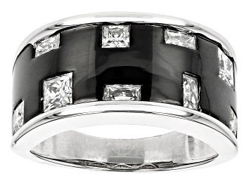 Picture of Moissanite platineve and black rhodium over sterling silver men's ring 1.72ctw DEW