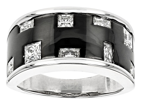 Moissanite platineve and black rhodium over sterling silver men's ring 1.72ctw DEW