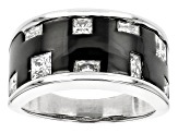 Moissanite platineve and black rhodium over sterling silver men's ring 1.72ctw DEW