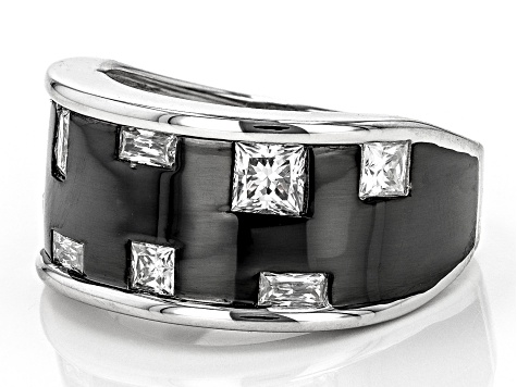 Moissanite platineve and black rhodium over sterling silver men's ring 1.72ctw DEW