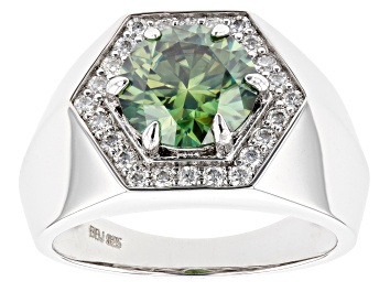 Picture of Green And Colorless Moissanite Platineve Mens Ring 3.58ctw DEW.