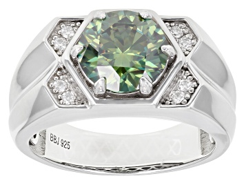 Picture of Green And Colorless Moissanite Platineve Mens Ring 3.26ctw DEW.