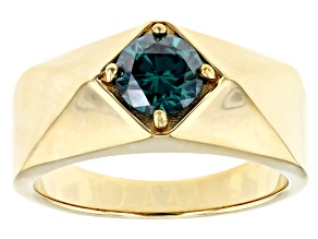 Green Moissanite 14k Yellow Gold Over Silver Mens Ring 1.20ct DEW.