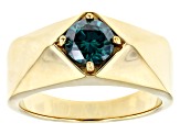 Green Moissanite 14k Yellow Gold Over Silver Mens Ring 1.20ct DEW.