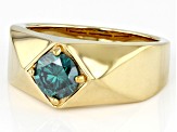 Green Moissanite 14k Yellow Gold Over Silver Mens Ring 1.20ct DEW.