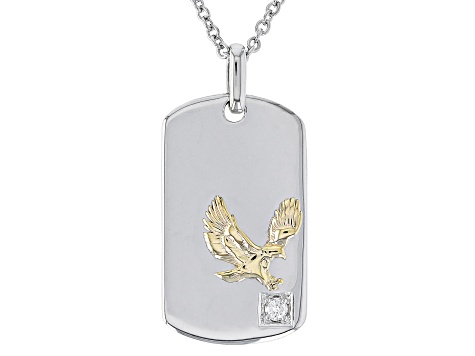 Moissanite Platineve And 14k Yellow Gold Over Silver Eagle Dog Tag Pendant .10ct D.E.W