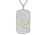 Moissanite Platineve And 14k Yellow Gold Over Silver Eagle Dog Tag Pendant .10ct D.E.W