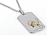 Moissanite Platineve And 14k Yellow Gold Over Silver Eagle Dog Tag Pendant .10ct D.E.W