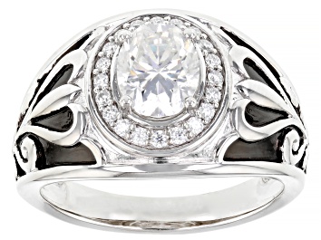 Picture of Moissanite platineve and black rhodium over silver men's ring 2.50ctw DEW.