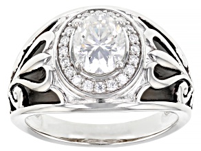 Moissanite platineve and black rhodium over silver men's ring 2.50ctw DEW.