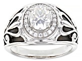 Moissanite platineve and black rhodium over silver men's ring 2.50ctw DEW.