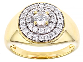 Moissanite 14k yellow gold over silver mens ring 1.46ctw DEW.
