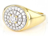 Moissanite 14k yellow gold over silver mens ring 1.46ctw DEW.