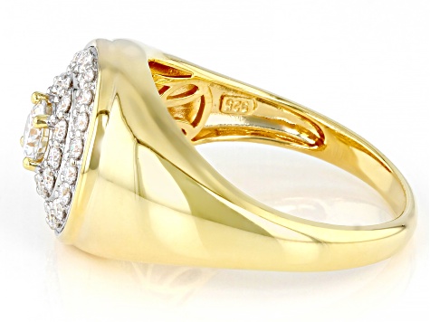 Moissanite 14k yellow gold over silver mens ring 1.46ctw DEW.