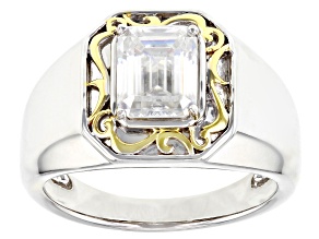 Moissanite platineve and 14k yellow gold over silver men's ring 2.52ctw DEW.
