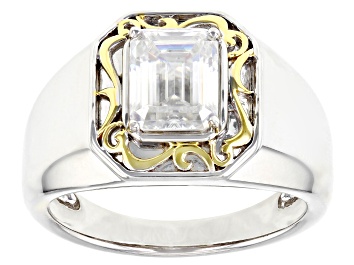 Picture of Moissanite platineve and 14k yellow gold over silver men's ring 2.52ctw DEW.