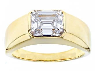 Moissanite 14k yellow gold over silver men's ring 3.55ct DEW.