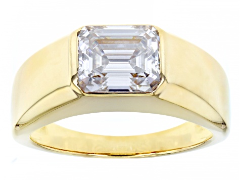 Moissanite 14k yellow gold over silver men's ring 3.55ct DEW.