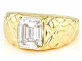 Moissanite 14k yellow gold over silver men's ring 3.55ct DEW.