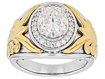 Picture of Moissanite Platineve And 14k Yellow Gold Over Platineve Men's Halo Ring 3.44ctw DEW.